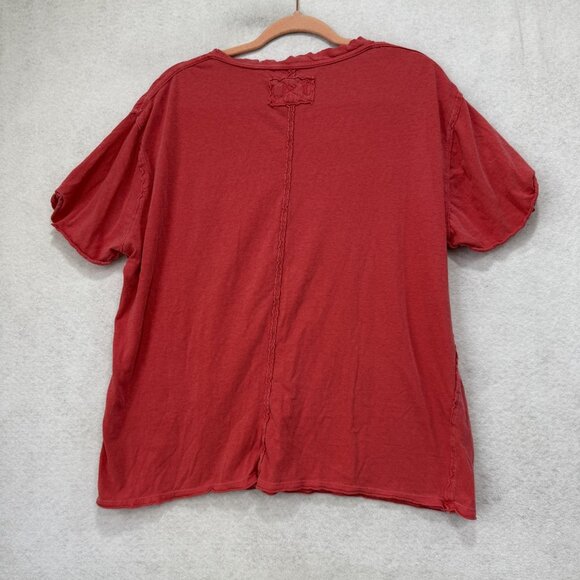 Free People We The Free Shirt Womens Small Red V Neck Raw Edge Oversized Boxy - Picture 6 of 7